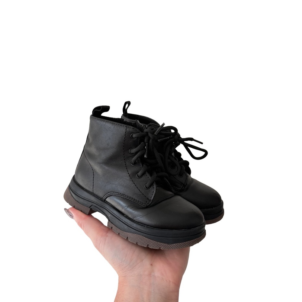Zara Kids Black Combat Lace-Up Boots Size 7 Toddler